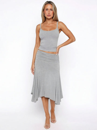 Women’s Two Piece Set – Elegant Camisole Top and Flared Skirt Spring Summer Outfit
