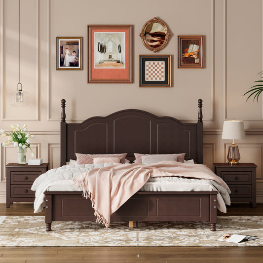 3-Piece Queen Wood Bedroom Set with 2 Nightstands Dark Walnut (United States Delivery Only)
