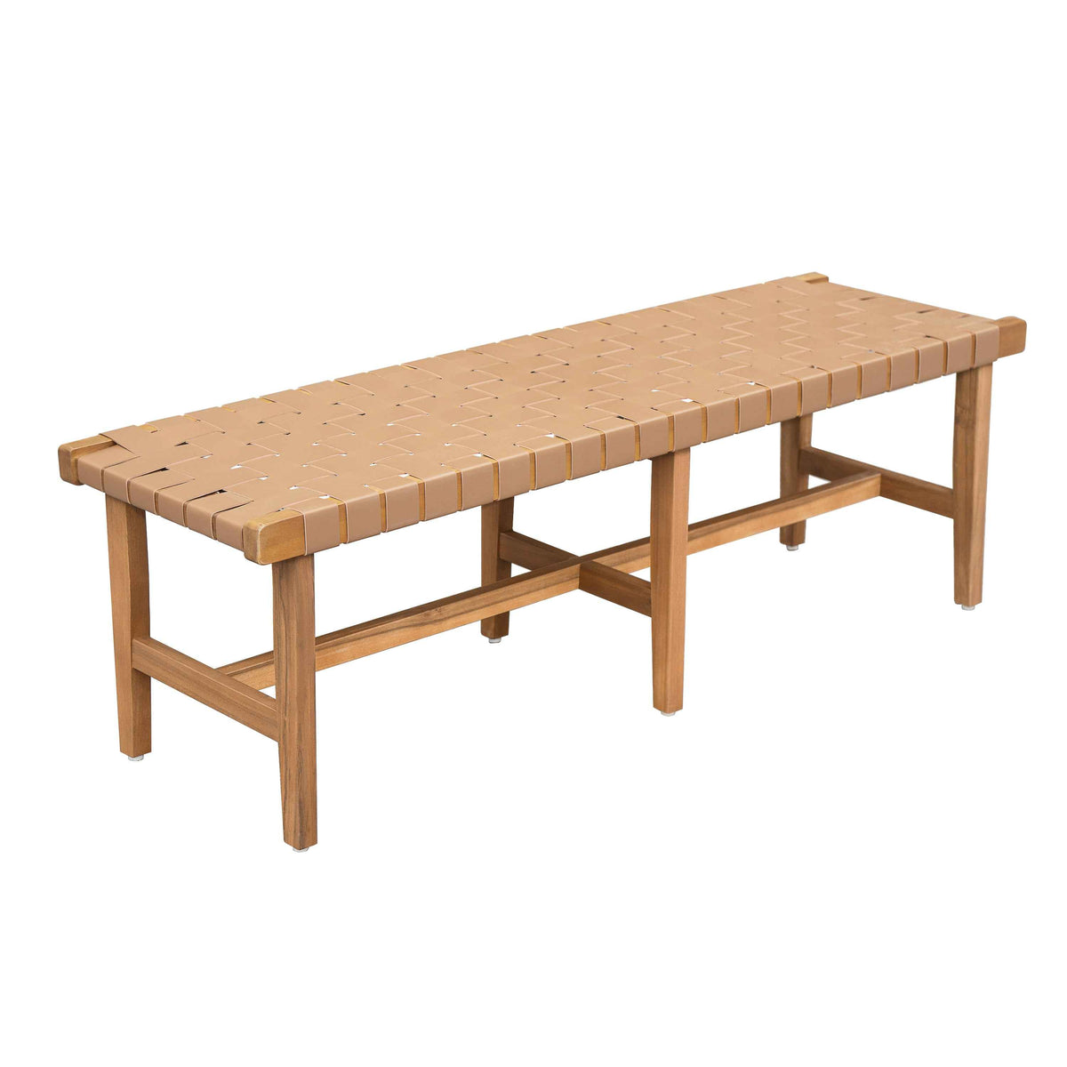 Stylish Acacia Wood Bedroom Bench with Woven PU Leather Seat (United States Delivery Only)