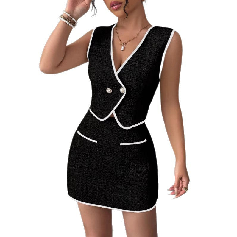 Women’s Sleeveless Irregular Top & Color-Block A-Line Skirt Set – Casual Two-Piece Outfit