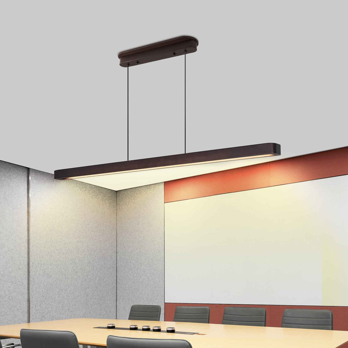 51-inch Walnut Wood Modern LED Pendant Light, Adjustable Hanging Light For Dining Room, Kitchen, Living Room Sleek Walnut Color Finish (United States Delivery Only)