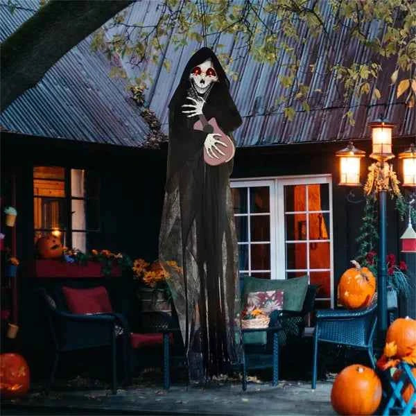 Halloween Animated Grim Reaper Decoration – Guitar Playing Skeleton with LED Red Eyes (Only United States Delivery)