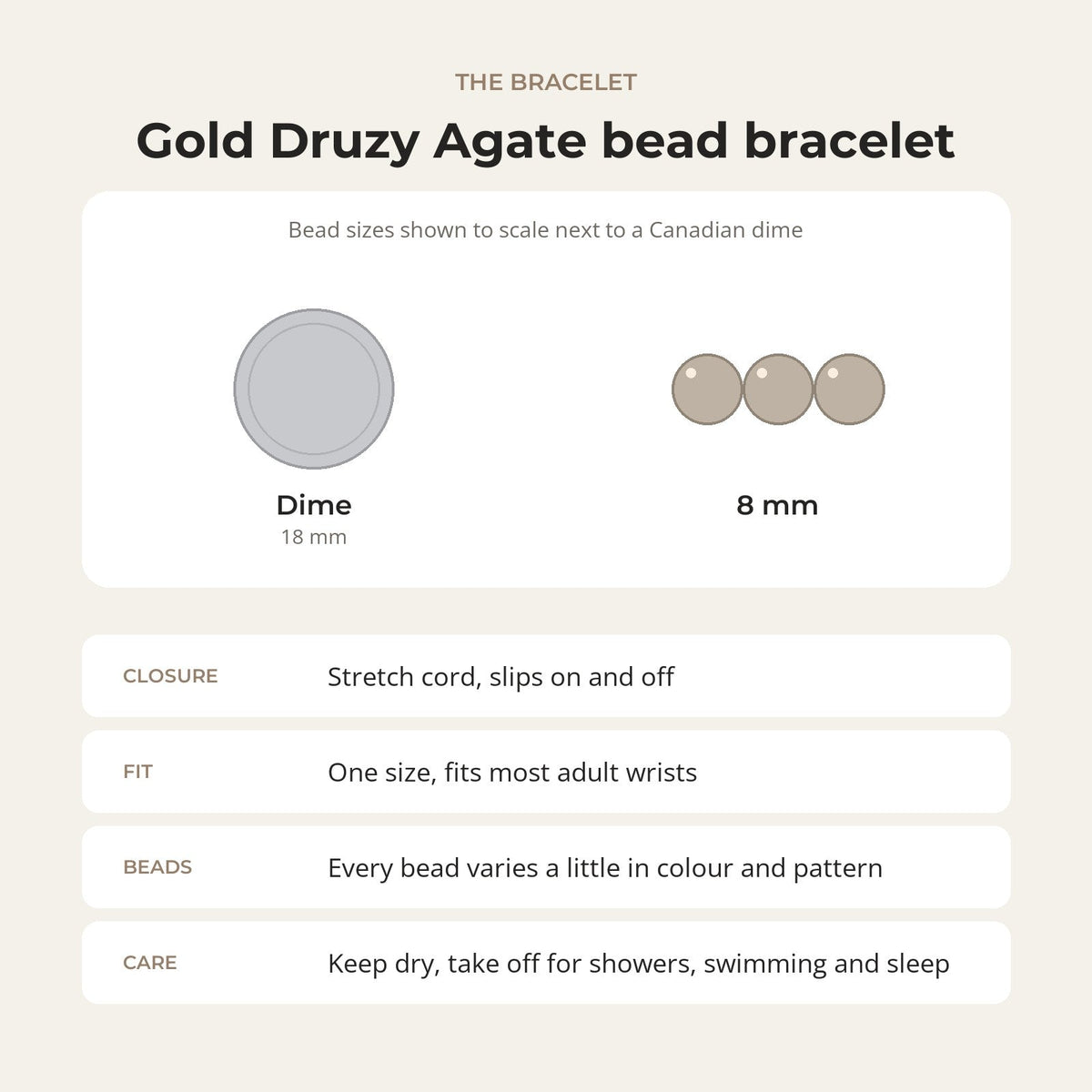 Agate Druzy Electroplated Gold Round Bracelet - 8mm (Enhanced)