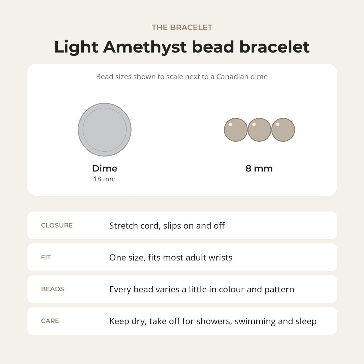 Amethyst Light Purple Round Bracelet - 8mm
