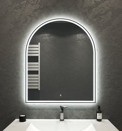 30" x 36" Arched LED Bathroom Mirror with Black Metal Frame