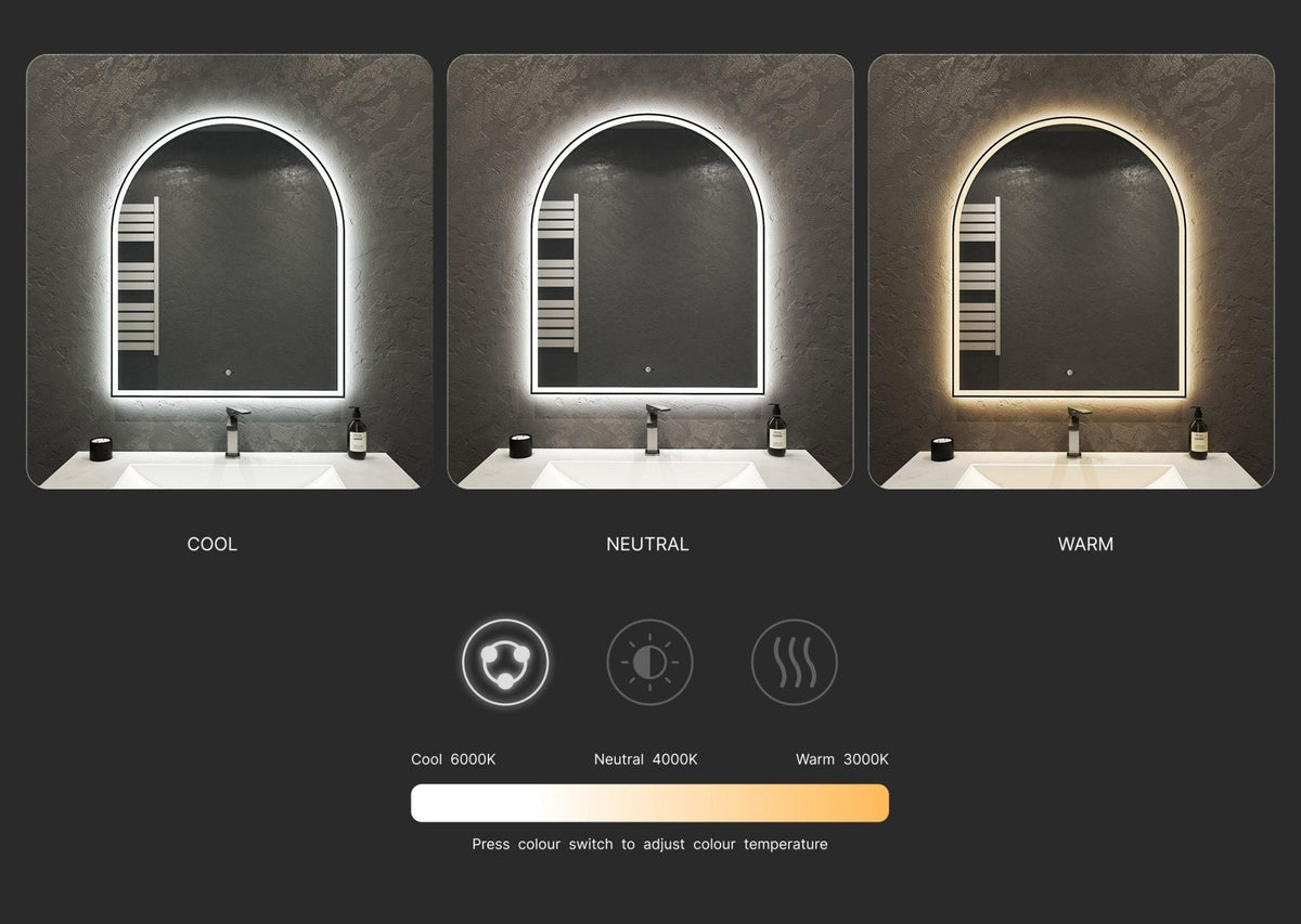30" x 36" Arched LED Bathroom Mirror with Black Metal Frame