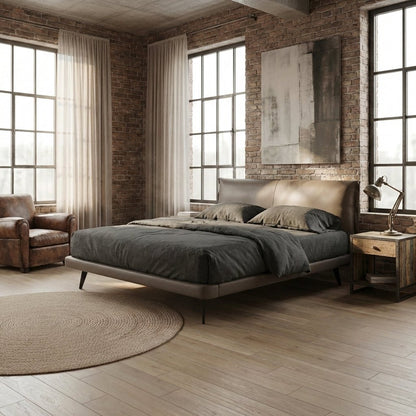 Aries Minimalist Brown Leather Bed