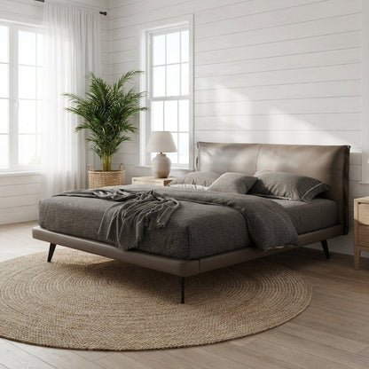 Aries Minimalist Brown Faux Leather Bed