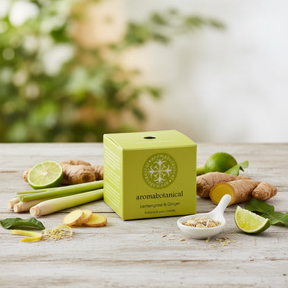Miniatur-Zitronengras- & Ingwer-Kerze mit beruhigendem Duft von Aromabotanical