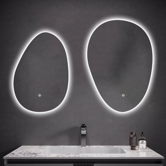 Asymmetrical Backlit LED Bathroom Mirror, Wave Sensor – 20"x28" / 24"x32"