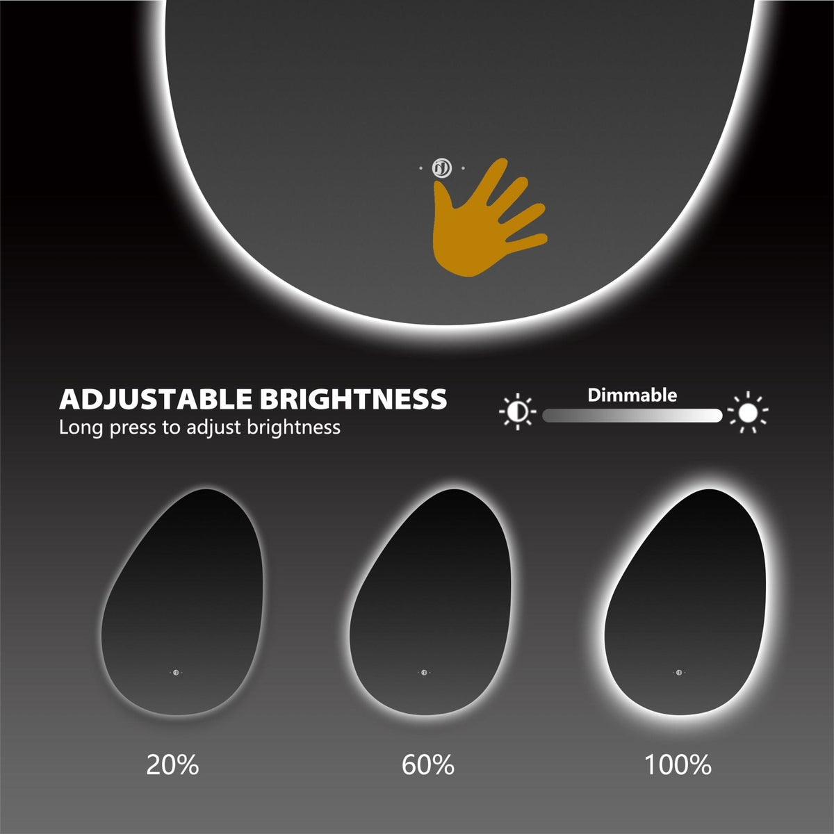 Asymmetrical Backlit LED Bathroom Mirror, Wave Sensor – 20"x28" / 24"x32"