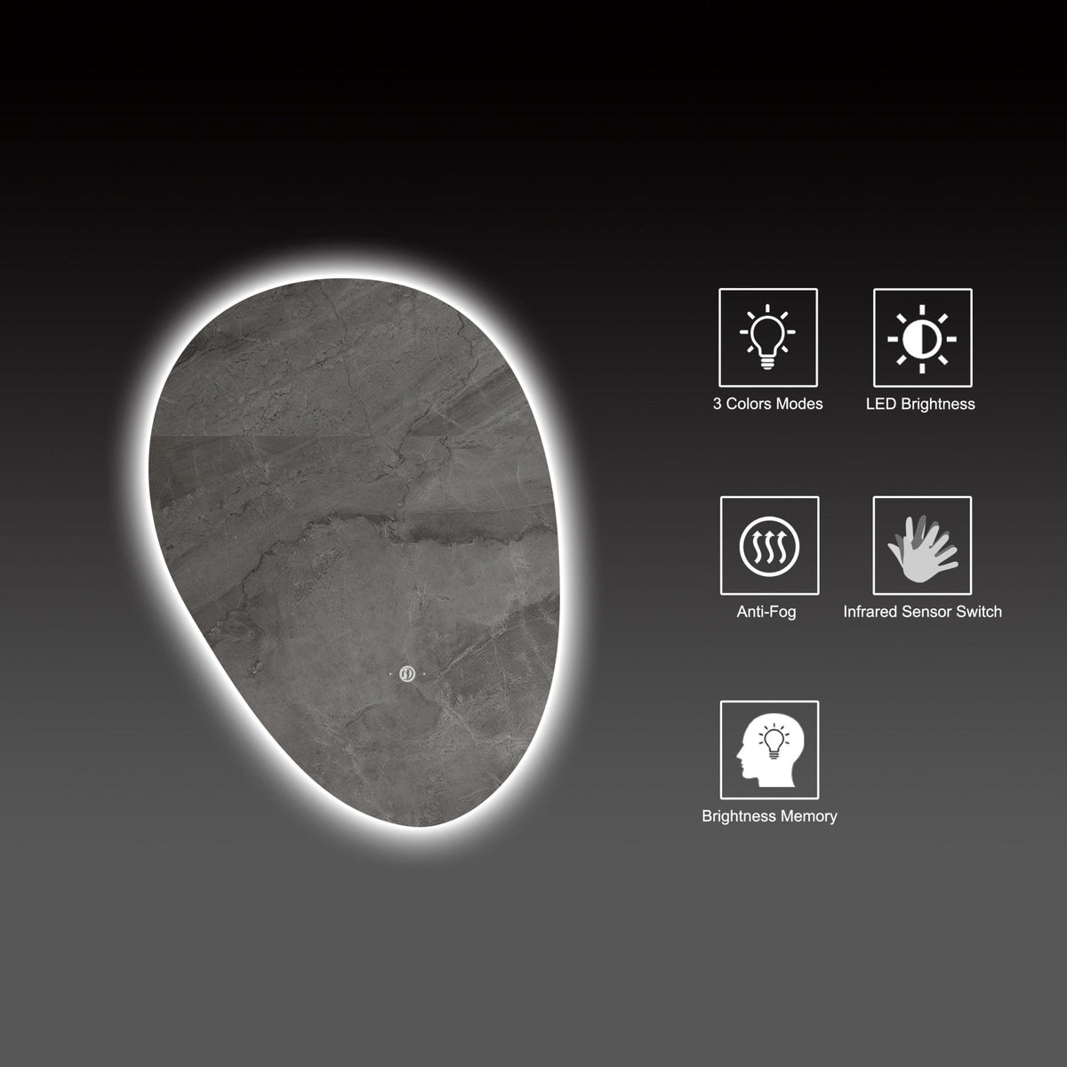 Asymmetrical Backlit LED Bathroom Mirror, Wave Sensor – 20"x28" / 24"x32"