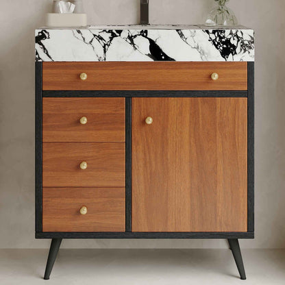 30" Modern Freestanding Bathroom Vanity with Ceramic Sink & Sintered Stone Top – Soft Close Storage Cabinet
