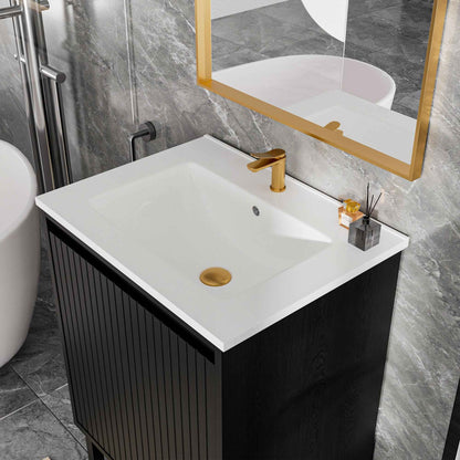 24-Inch Matte Black Bathroom Vanity Cabinet – Freestanding Storage Vanity Base Without Sink