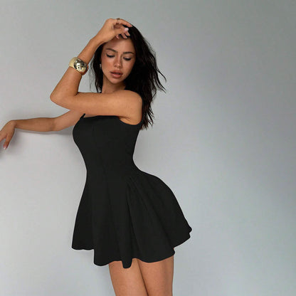 Women’s Spring Fashion Dress – Sleeveless Square Neck Mini Dress with Flared Skirt