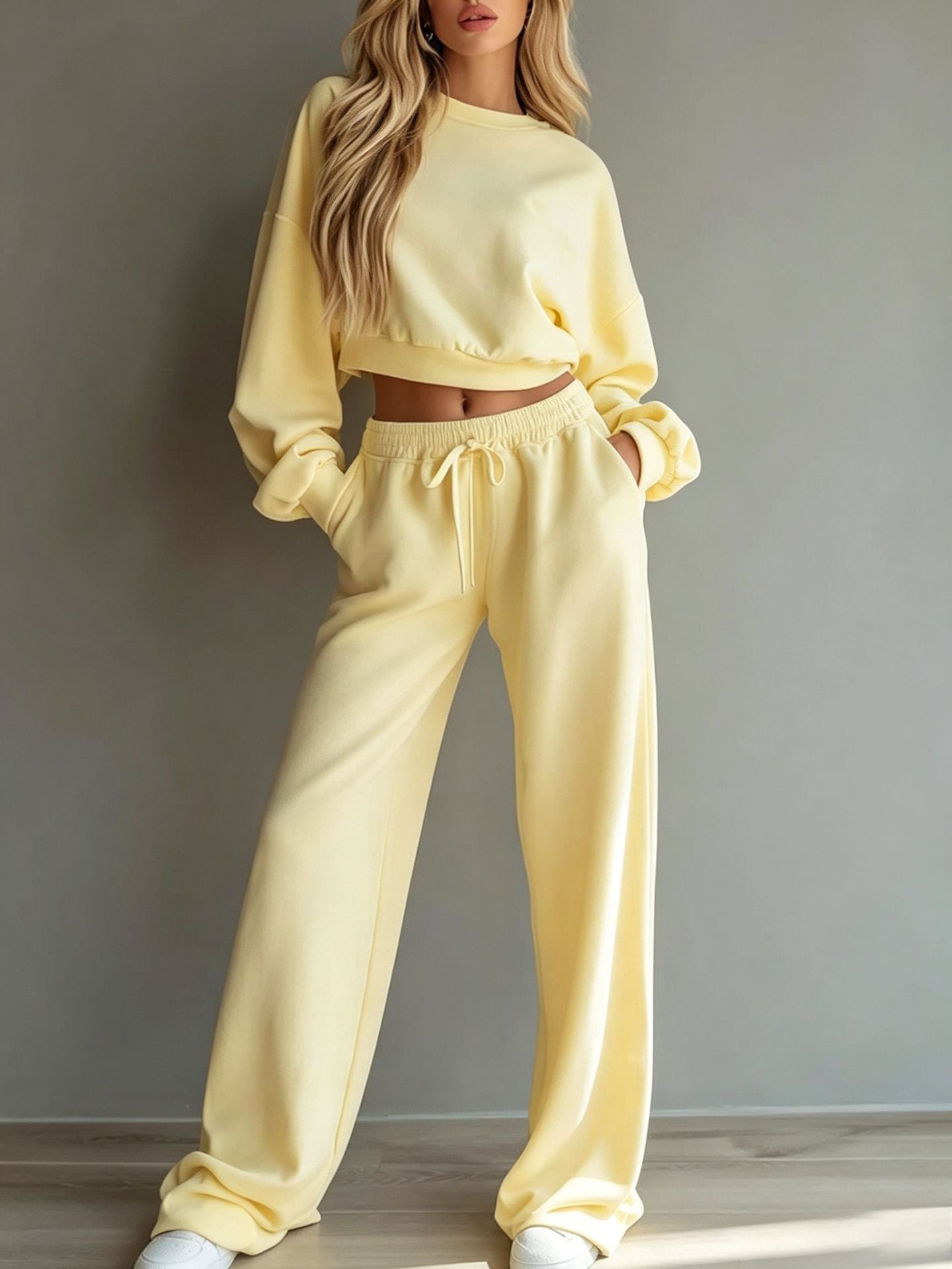 Women’s Casual Hooded Sweatshirt & Wide-Leg Pants Set – Long-Sleeve Two-Piece Sports Outfit