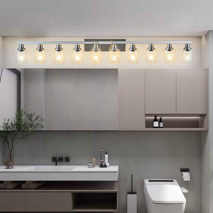 10-Light Brushed Nickel Bathroom Vanity Light Fixture – Clear Glass Wall Sconce Over Mirror with E26 Bulbs