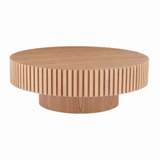 Natural Wood Drum Coffee Table 39.37 Inch Round MDF Circle Coffee Table for Living Room (United States Delivery Only)