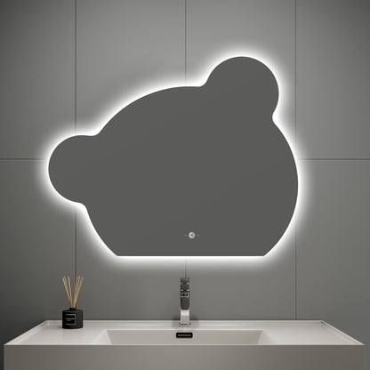 40" x 32" Bear Glow LED Bathroom Mirror, Wave Sensor, Anti-Fog, Dimmable
