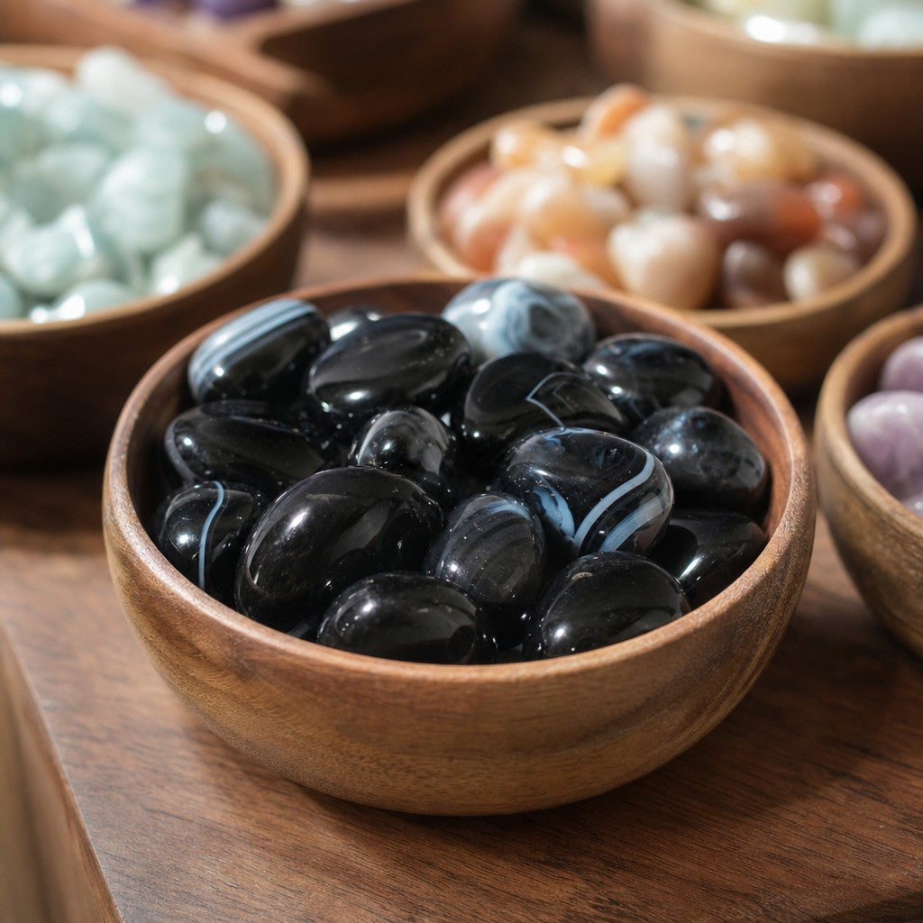 Black Banded Agate Tumbled Stones