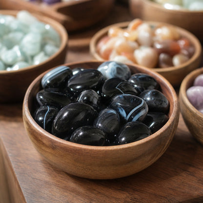 Black Banded Agate Tumbled Stones