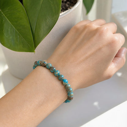 Blue Impression Jasper Round Bracelet - 8mm (Enhanced)