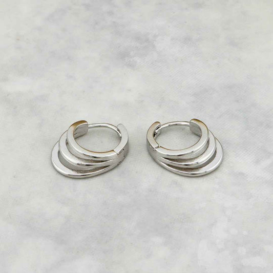 Boucles d'oreilles Huggies 3 rangs en argent sterling