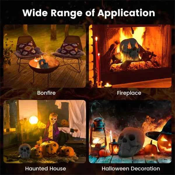 Ceramic Halloween Fire Pit Skull – Realistic Flame Effect Outdoor Decoration