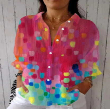 Women’s Floral Print Long-Sleeve Button Shirt – Casual Printed Cardigan Top | Sizes XS–5XL