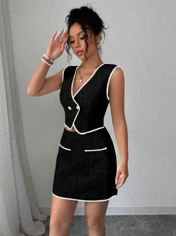 Women’s Sleeveless Irregular Top & Color-Block A-Line Skirt Set – Casual Two-Piece Outfit