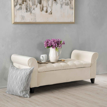 50" Ivory Tufted Storage Bench with Rolled Arms – Upholstered Entryway, Bedroom & Living Room Bench