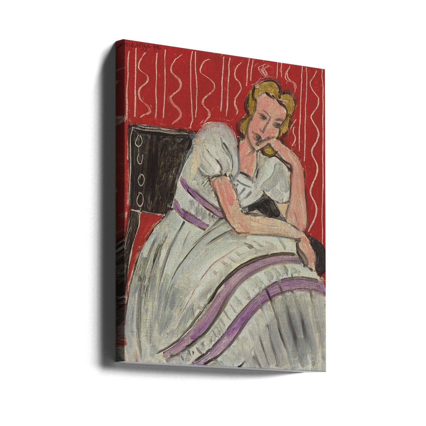 Wandbild Junge Frau In Grauem Kleid Sitzend
