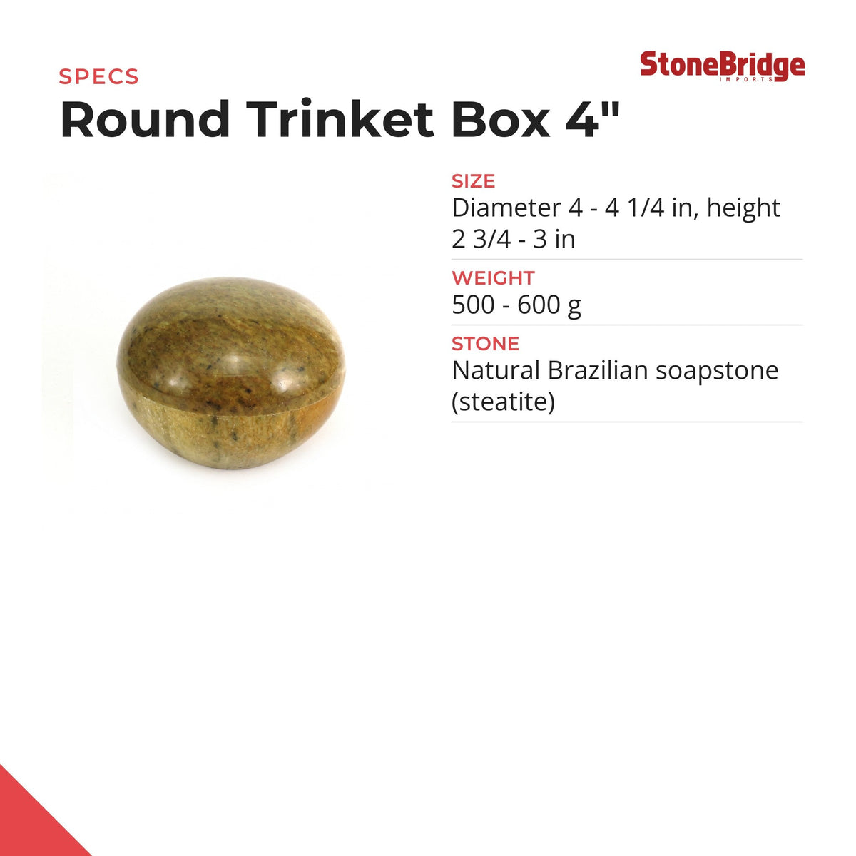 Soapstone Trinket Box - 4" Wide