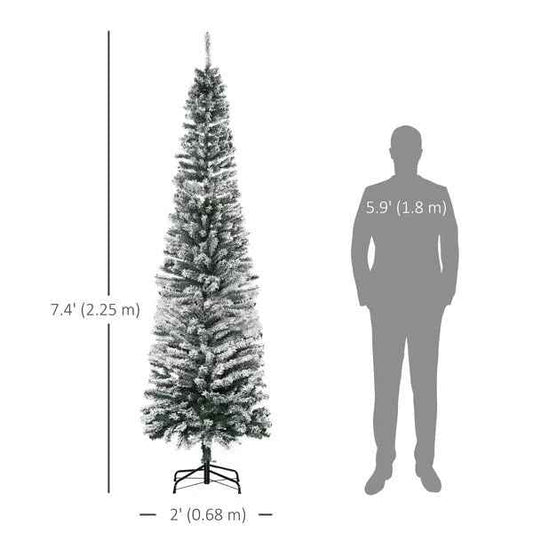 7.5-Ft Flocked Pencil Christmas Tree – Realistic Green Branches with Folding Metal Stand ( United States Delivery Only)