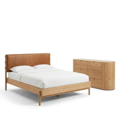 Colin Top-Grain Leather Bed with Matching Nightstand and Dresser