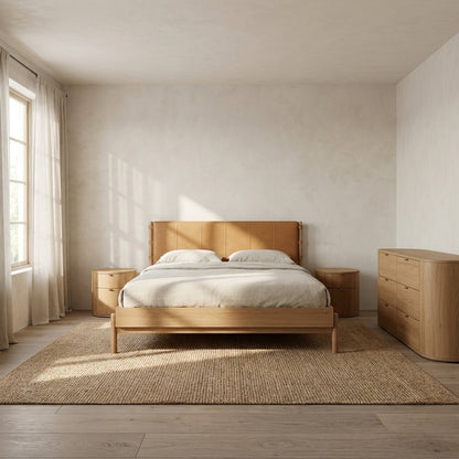 Colin Top-Grain Leather Bed with Matching Nightstand and Dresser