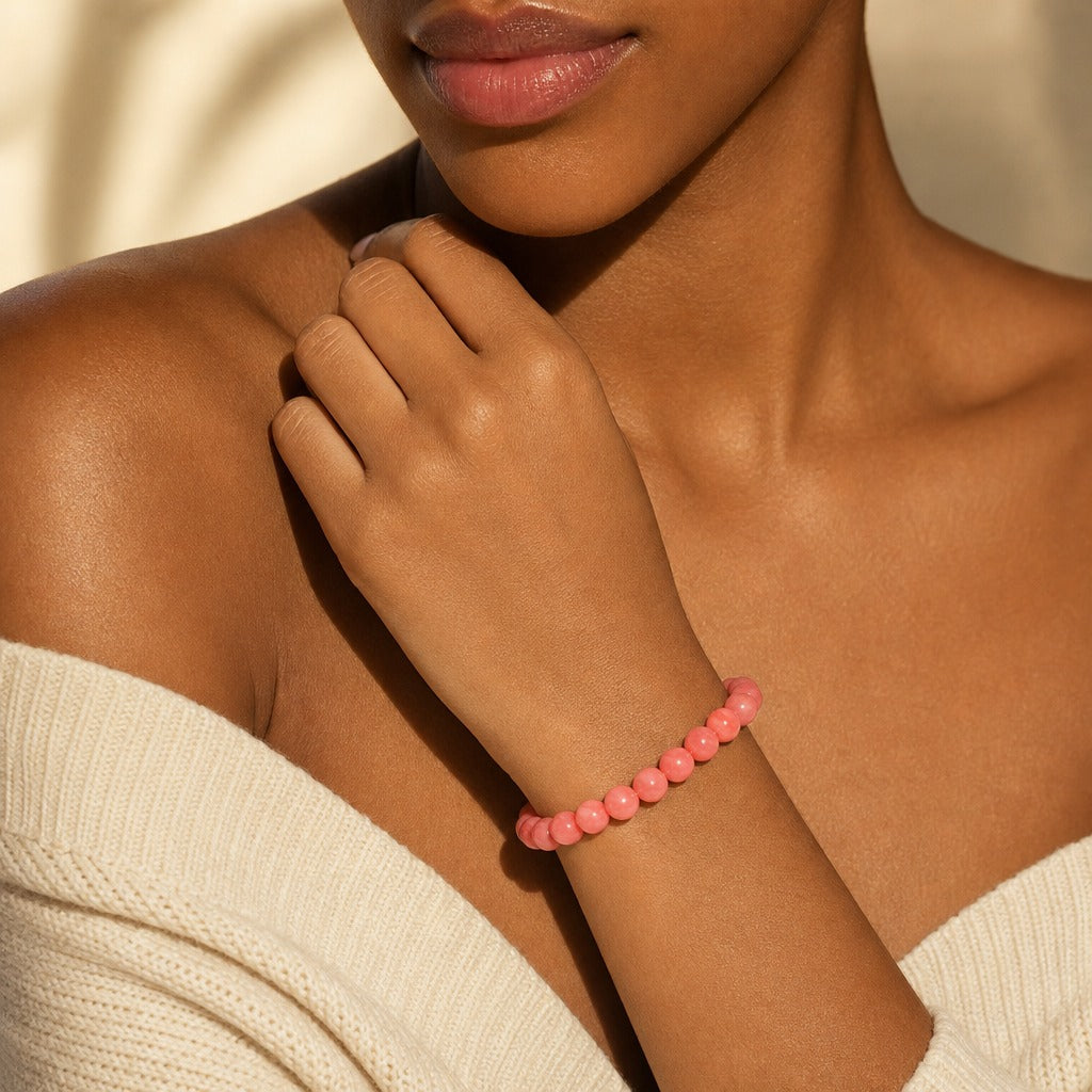 Pink Coral Bead Bracelet (Enhanced)