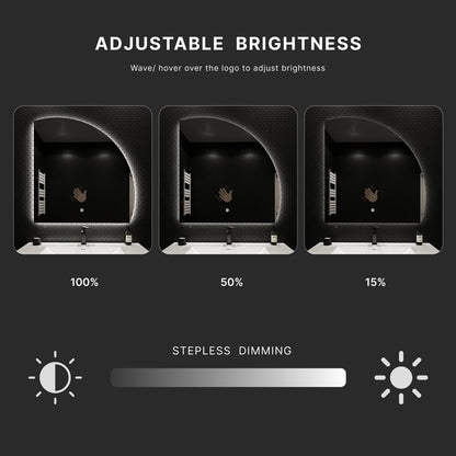 Semi-Circle LED Bathroom Mirror, Stepless Dimming, Tempered Glass – 32"x32" / 36"x36" / 42"x42"