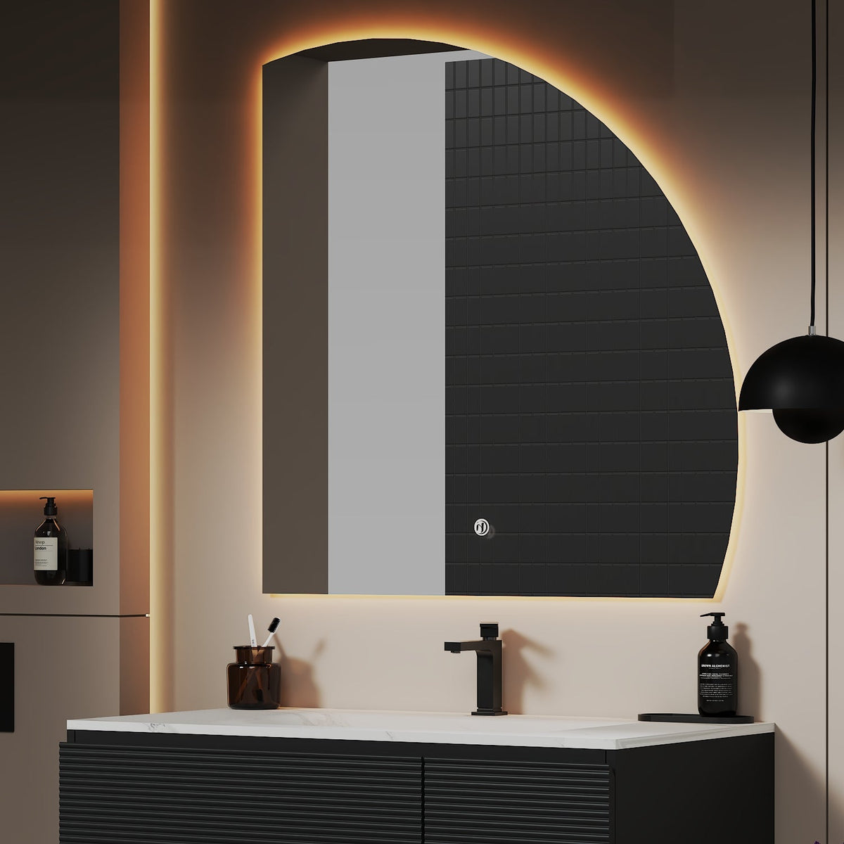 Semi-Circle LED Bathroom Mirror, Stepless Dimming, Tempered Glass – 32"x32" / 36"x36" / 42"x42"