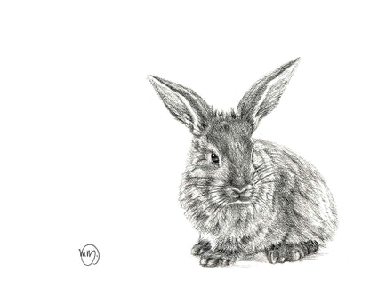 Cute Rabbit Profile - Black and White Nursery Wildlife Art Print
