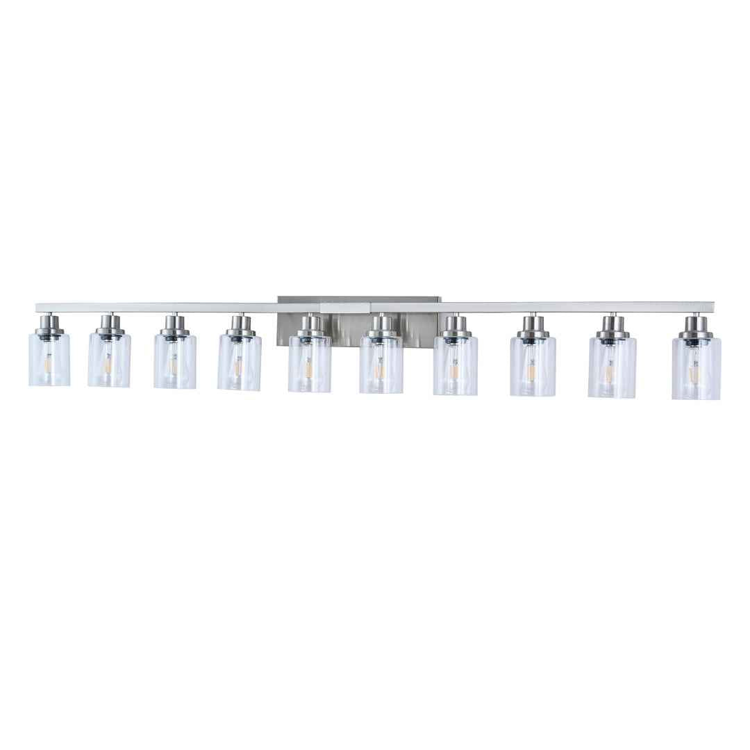 10-Light Brushed Nickel Bathroom Vanity Light Fixture – Clear Glass Wall Sconce Over Mirror with E26 Bulbs