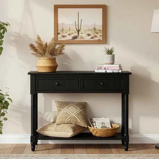 Black Traditional Console Table with 2 Drawers and Bottom Shelf for Entryway (United States Delivery Only)