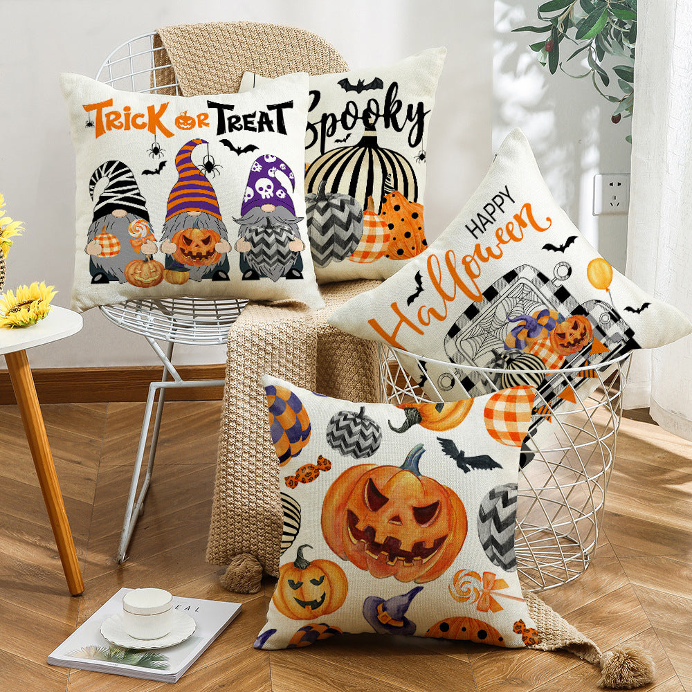 Halloween Cartoon Car Pumpkin Pillow Cover – Nordic Festival Sofa Cushion Case 45×45cm