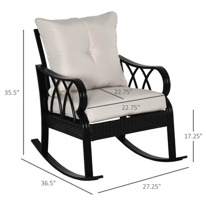 Khaki Outdoor Wicker Rocking Chair – Rattan Porch Rocker with Cushions & Aluminum Frame