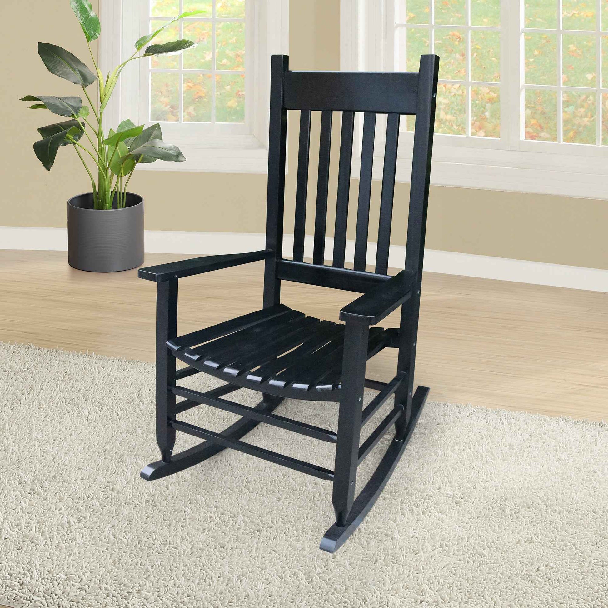 Black Wooden Porch Rocking Chair – Solid Wood Outdoor Rocker (US Delivery Only)