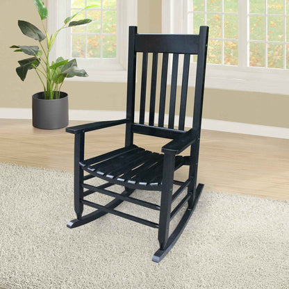 Black Wooden Porch Rocking Chair – Solid Wood Outdoor Rocker (US Delivery Only)