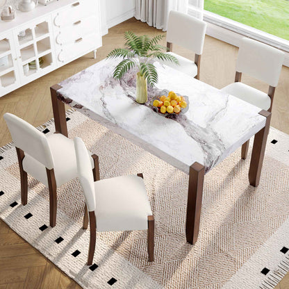 5-Piece Dining Table Set for 4 – 46" Faux Marble Table with Upholstered Chairs, Modern Space-Saving Dinette Set (US Delivery Only)