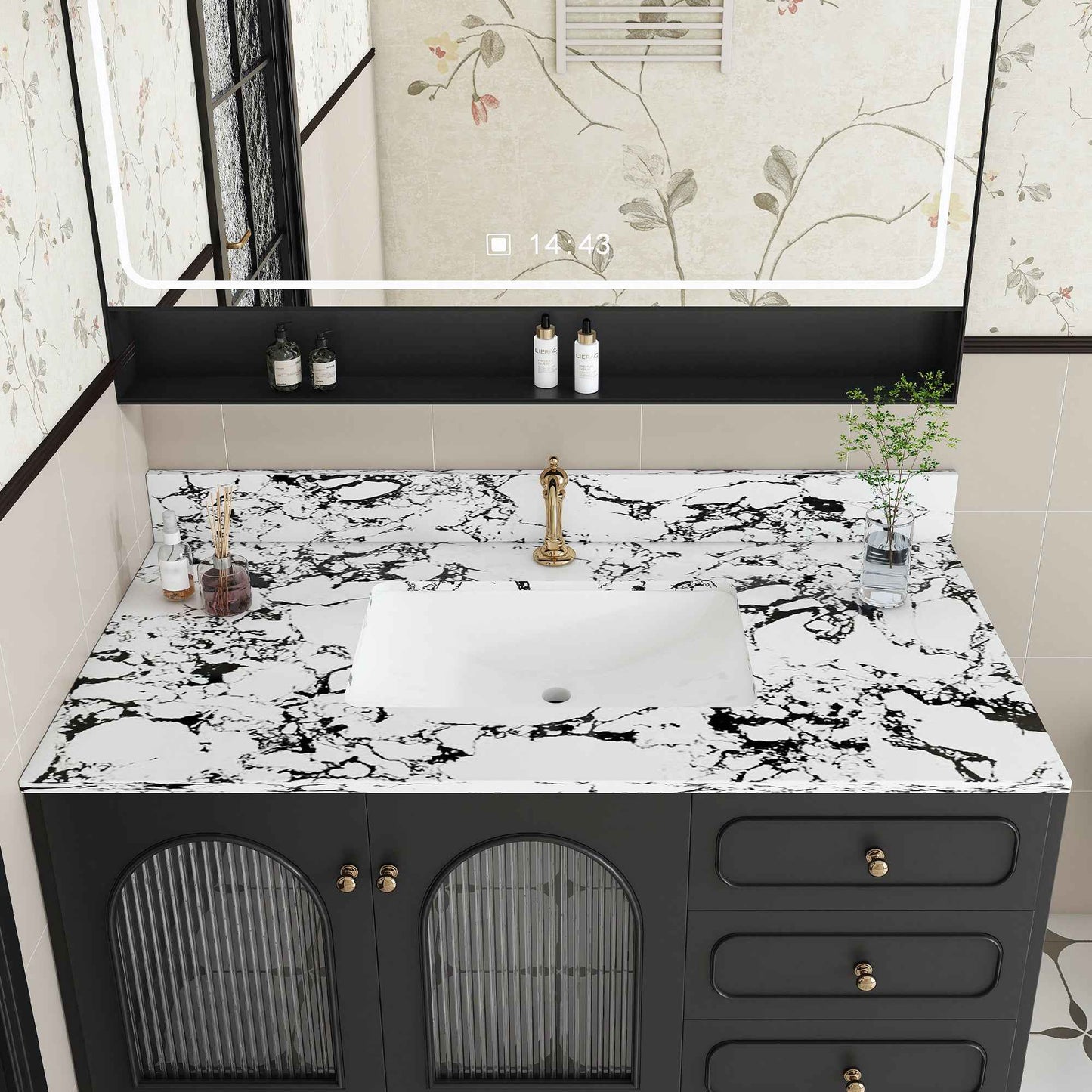 43-Inch Carrara White Bathroom Vanity Top with Undermount Ceramic Sink & Backsplash – Artificial Marble Countertop
