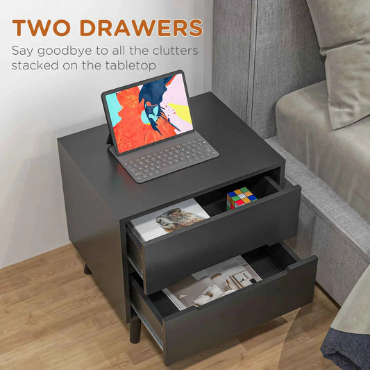 Modern 2-Drawer Nightstand with Wood Legs (United States Delivery Only)