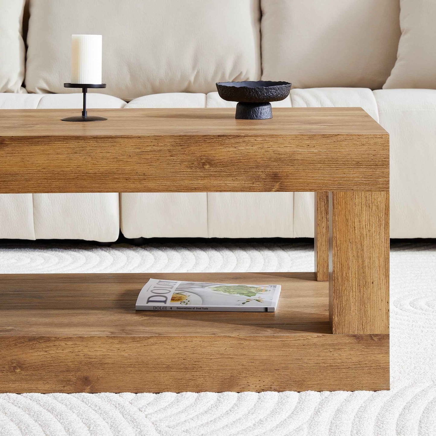 Modern 2-Tier Coffee Table with Open Storage Shelf – Rectangular Wood Center Table for Living Room, 250 lb Capacity (Deliver to United States Only)